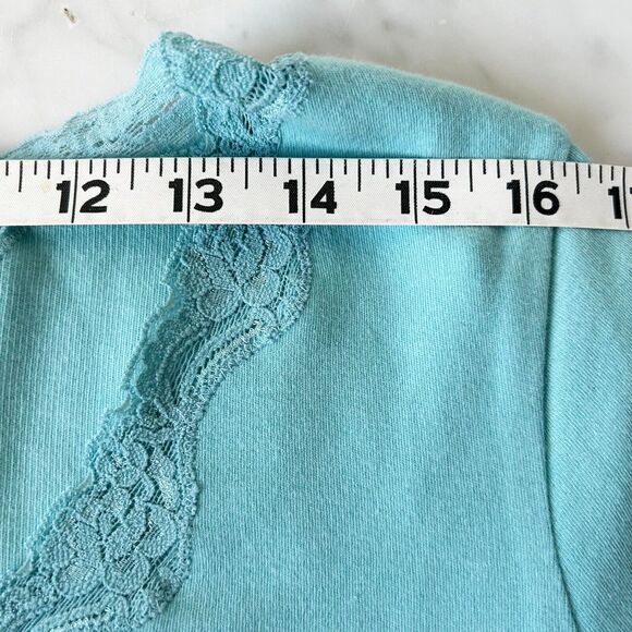 Express Turquoise Lace Trim V Neck Long Sleeve Stretch Knit Shirt - Women's XL - Picture 9 of 11
